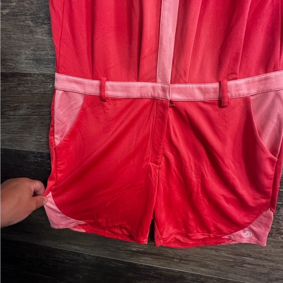 Galvin Green Coral Pink Sleeveless Golf Polo Romper with Waist Detail - Picture 2 of 13